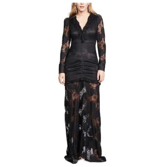 Alexis Lucasta Gown Black Lace Dress Long Sleeve XS Maxi Formal Wedding Sheer - Picture 7 of 14